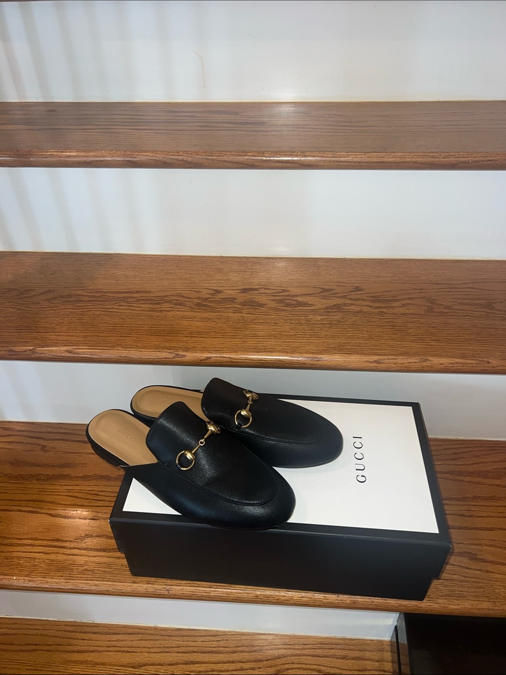 Unisex Black Leather Slip-On Horsebit Mules, size 9 US